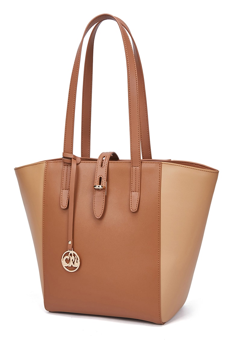 Geanta shopper de piele cu accesoriu logo metalci Coty