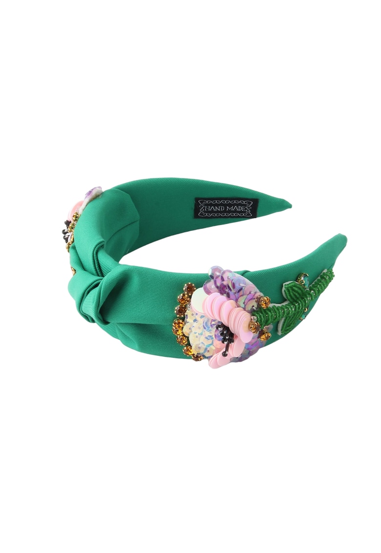 Bentita verde - cu nod si flori laterale din paiete - Clive C5 - Bentita verde - cu nod si flori laterale din paiete - Clive C5 -