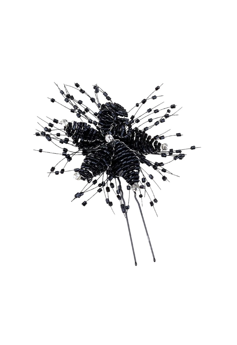 Accesoriu de par - negru - tip ac - cu floare si margelute - Cornelie C9 -