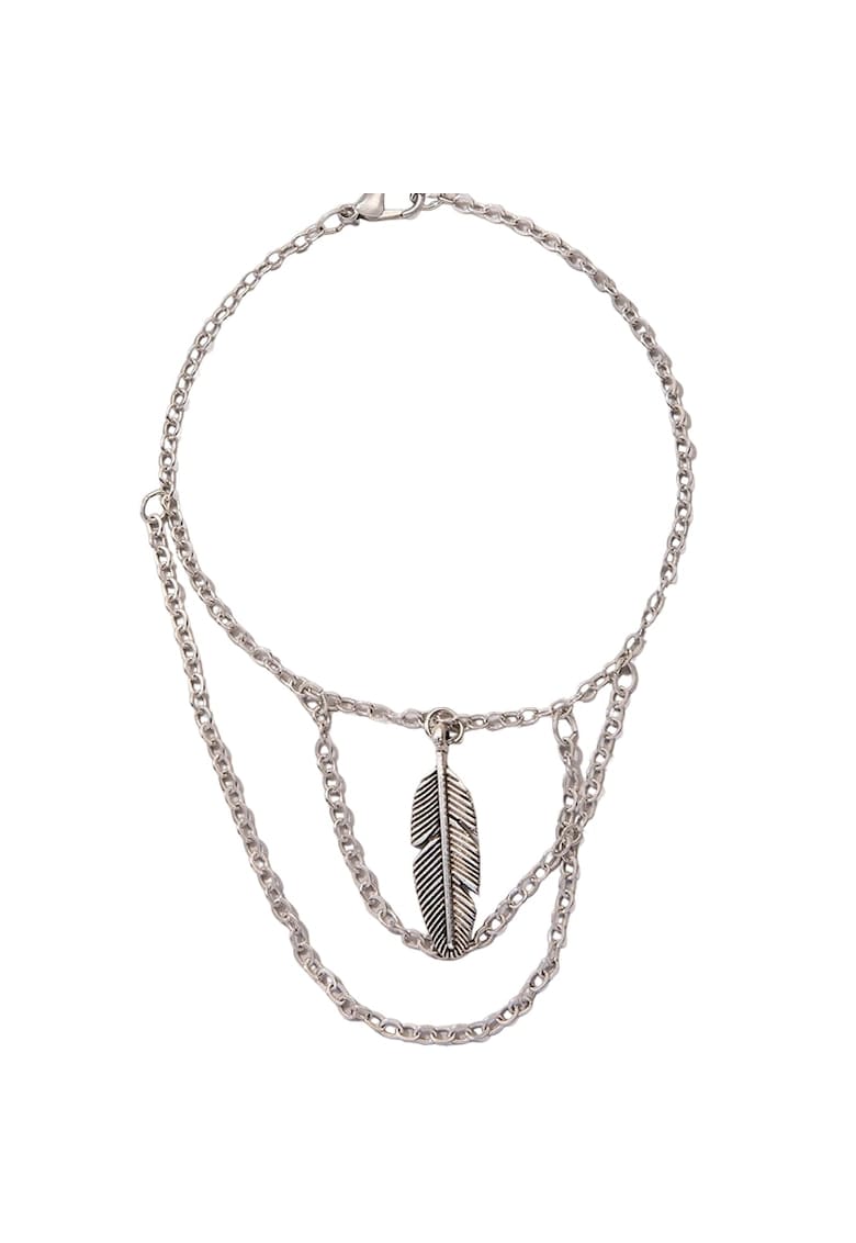 Bratara de picior - argintie - cu lanturi si pana metalica - Christofer C33 -