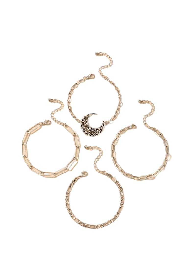 Set 4 bratari argintii - cu zale si semiluna - Chresta C33 -