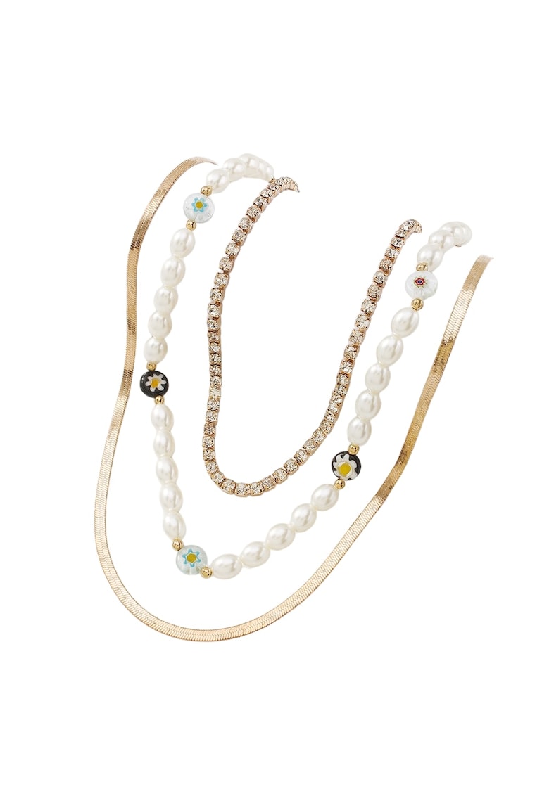 Set 3 coliere aurii - cu perle si pietre - Conor C12 -