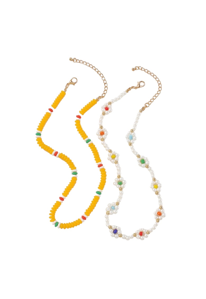 Set 2 coliere aurii - cu margelute galbene si perle - Colin C12 -