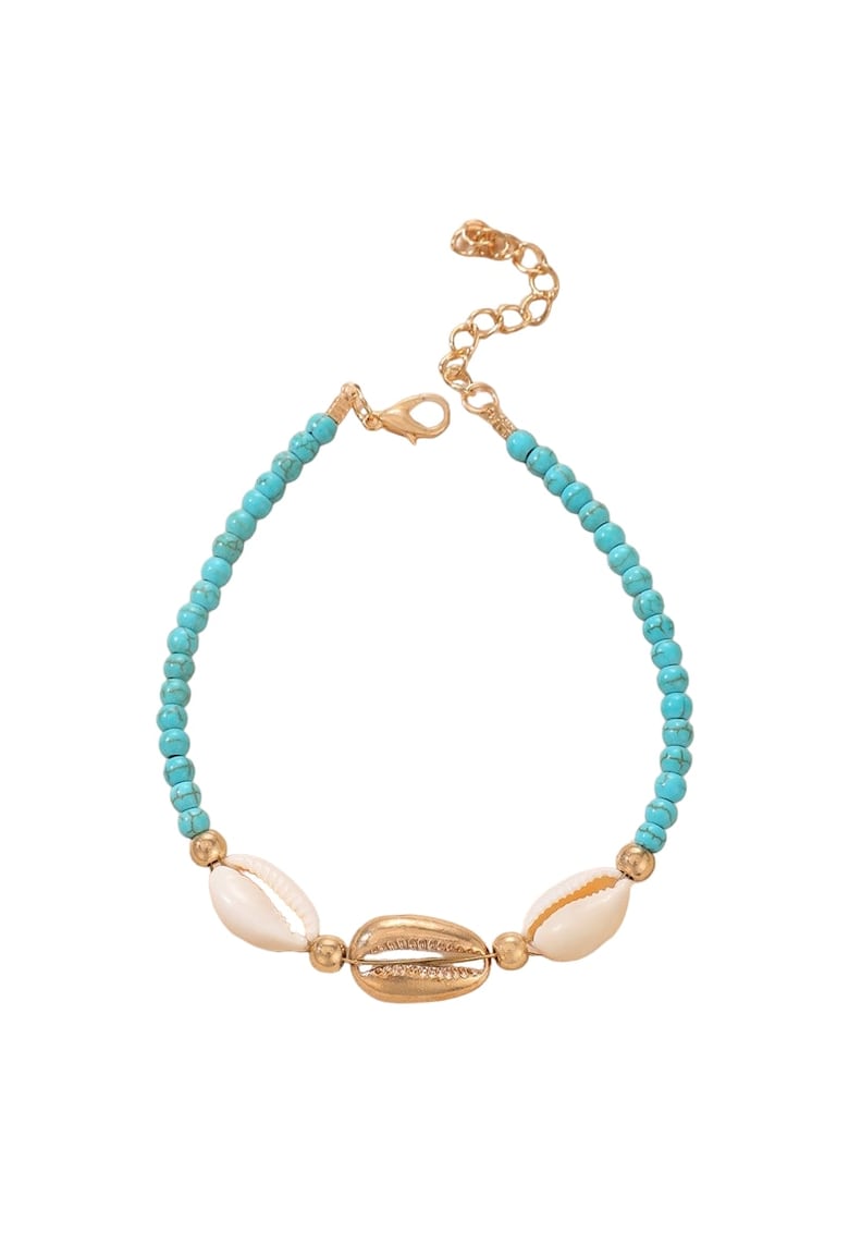Bratara de picior - aurie - cu margelute turqoiuse si scoici - Cheryl C33 -