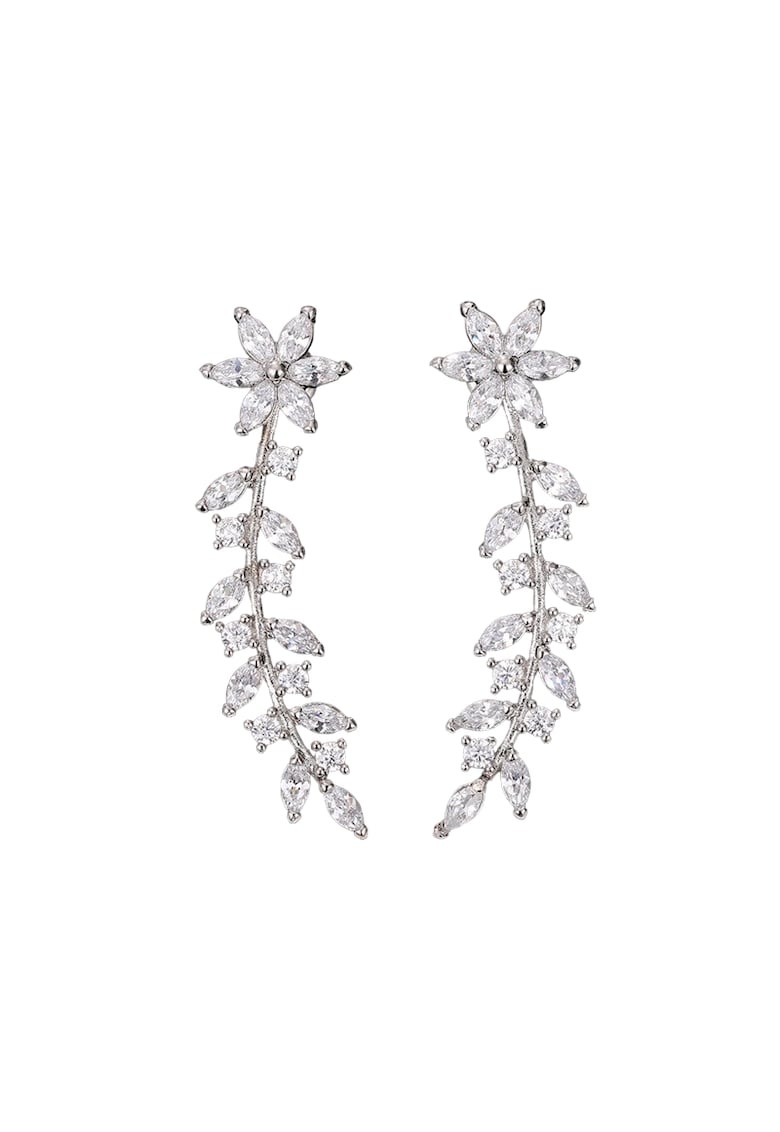 Cercei argintii - lungi - cu frunzulite si pietre din zirconiu - Benno C15