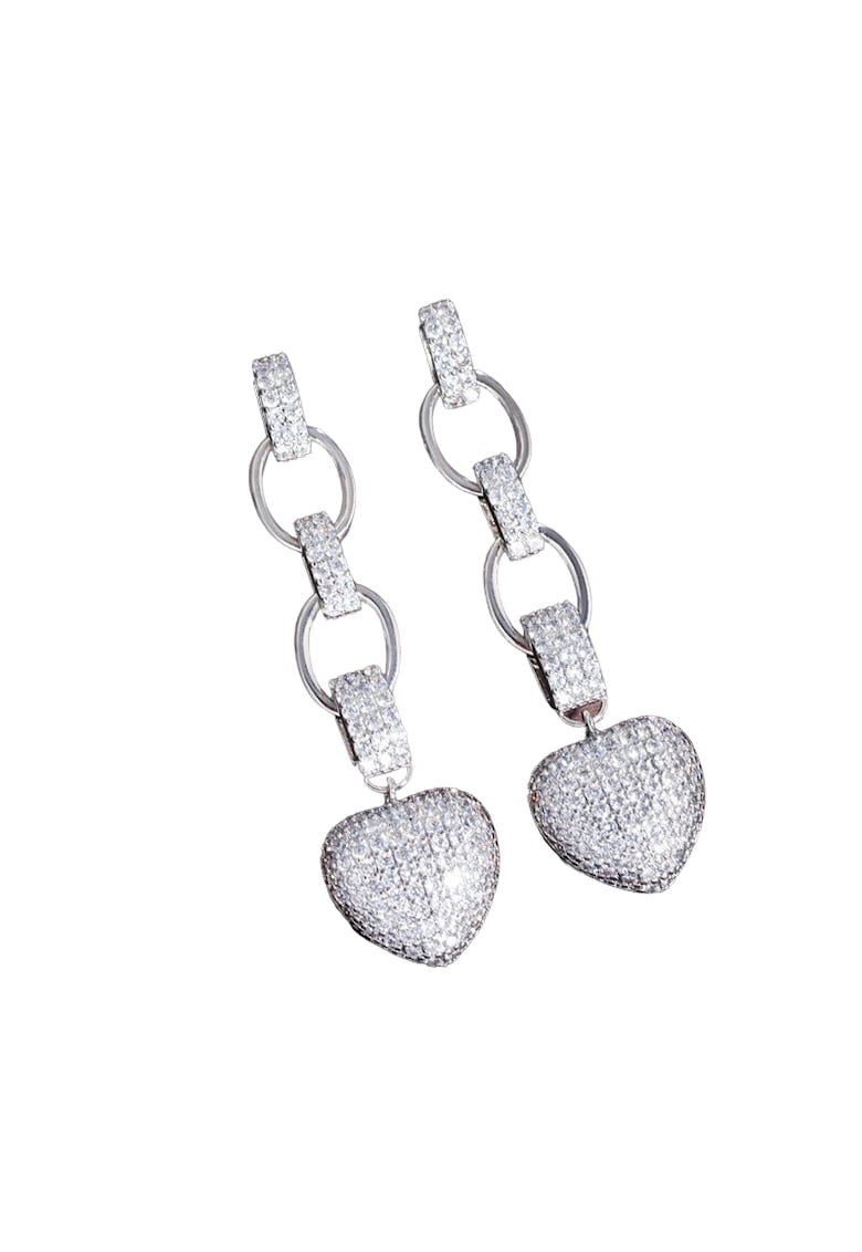 Cercei argintii - lungi cu inima si pietre din zirconiu - Dalia C3 -
