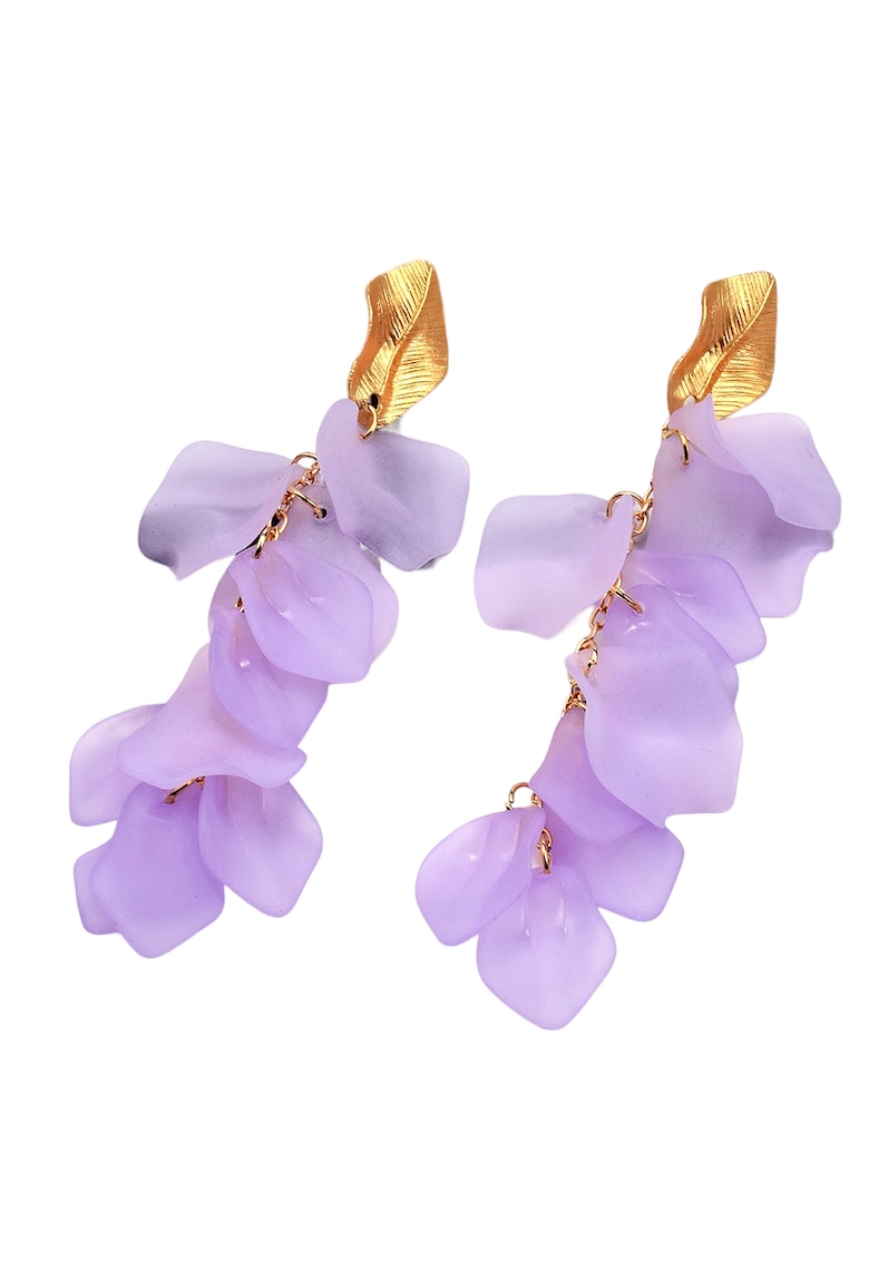 Cercei aurii - lungi - cu petale mov - Diane C5 -