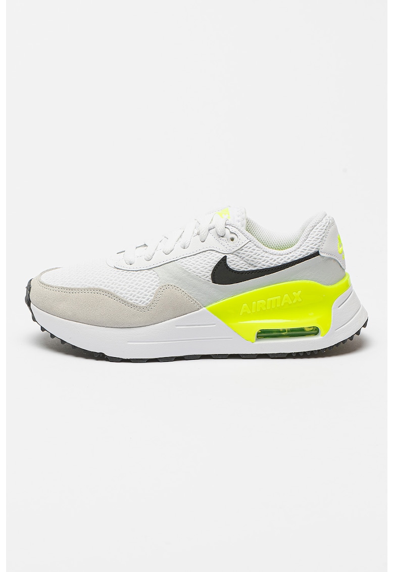 Pantofi sport cu garnituri de plasa si piele intoarsa Air Max Systm - Alb/Gri/Verde neon