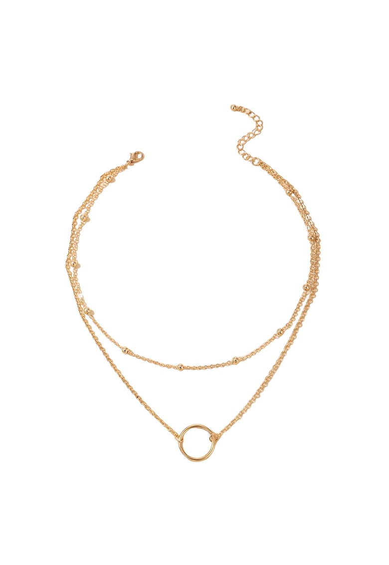 Colier auriu - in 2 straturi - cu pandantiv in forma de cerc - Dorethy C11
