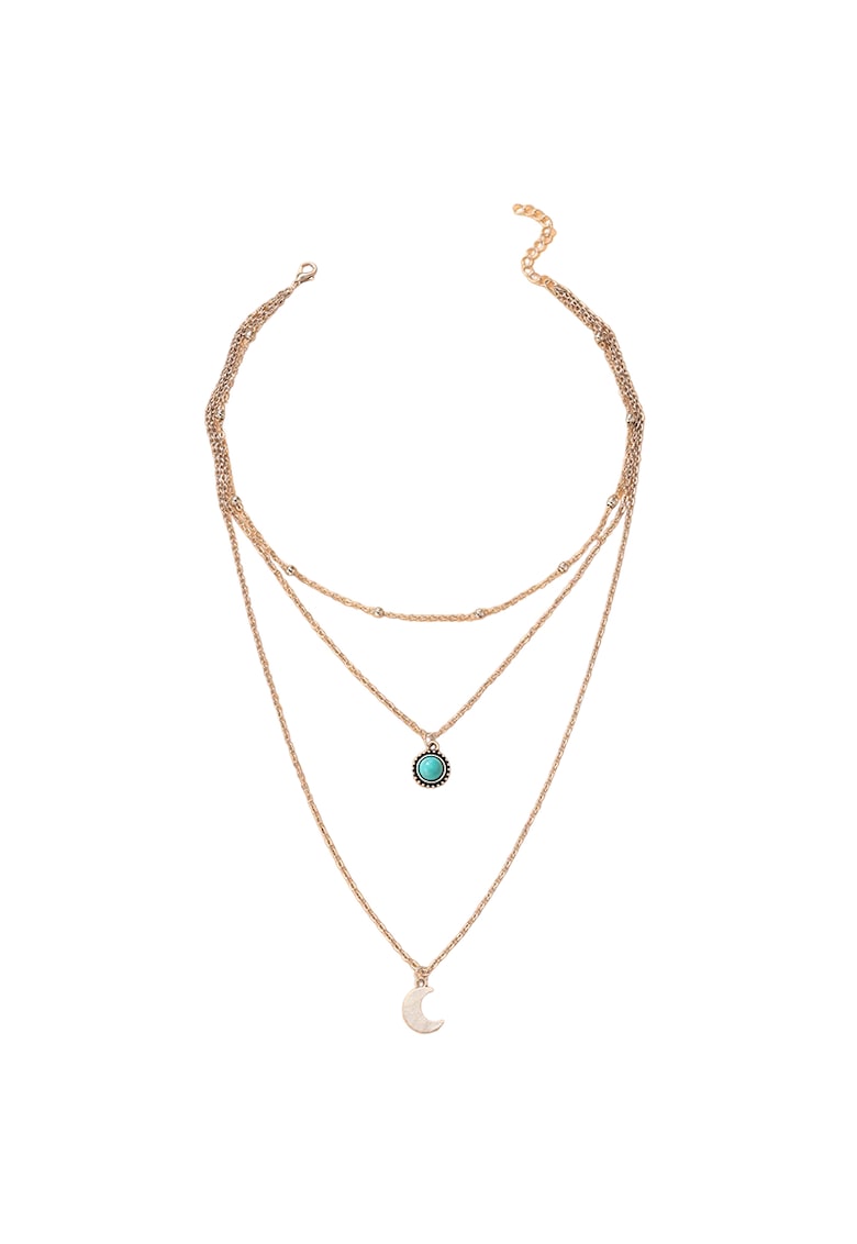 Colier argintiu - in 3 straturi - cu semiluna si piatra turquoise - Dora C11