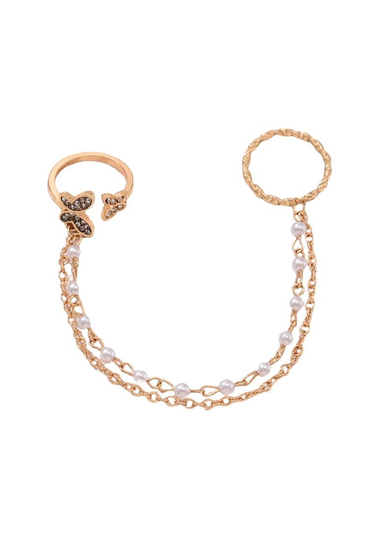 Inel dublu - cu lant - perle si fluture - Dorita C3