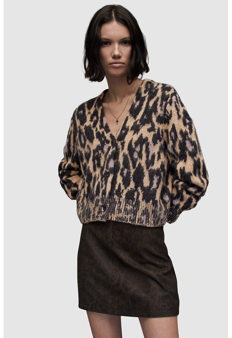 Cardigan din amestec de lana cu animal print Leanne