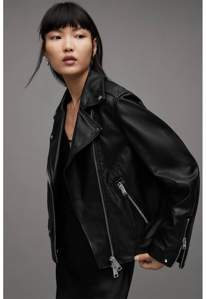 Jacheta biker de piele Lyra - Negru
