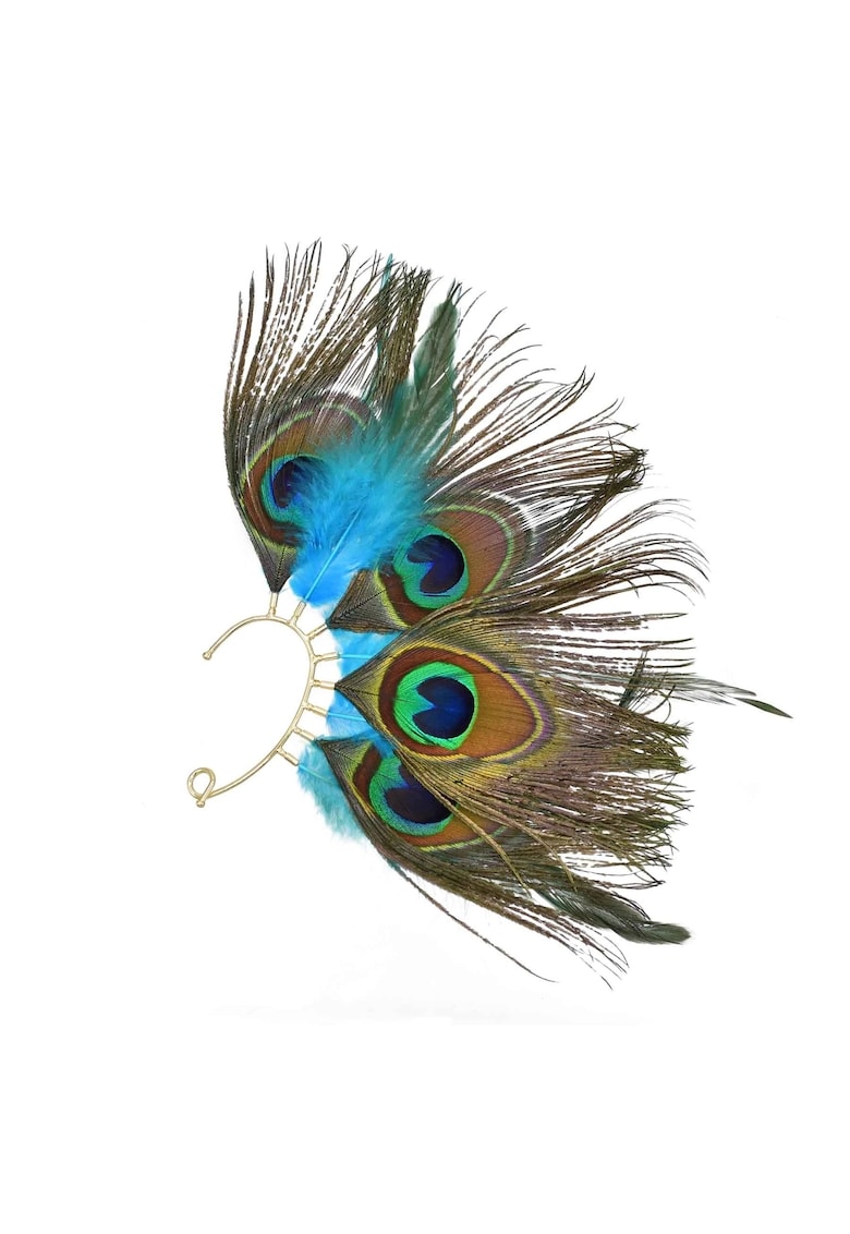 Cercel auriu - ear cuff - cu pene de paun - Edelina C32 -
