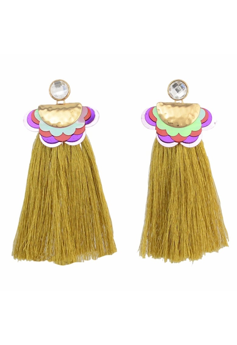 Cercei aurii - cu franjuri galbeni si pietre - Ecaterina C32 -