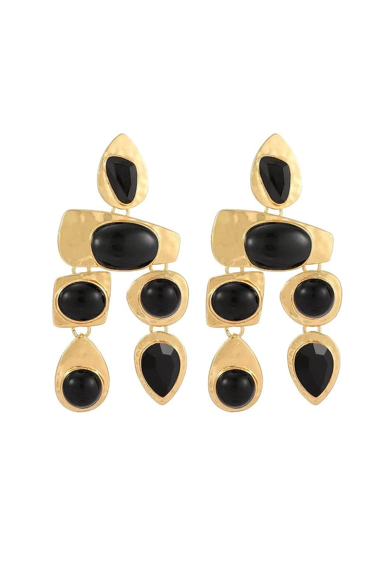 Cercei aurii - masivi - cu pietre negre - Eiko C5 -