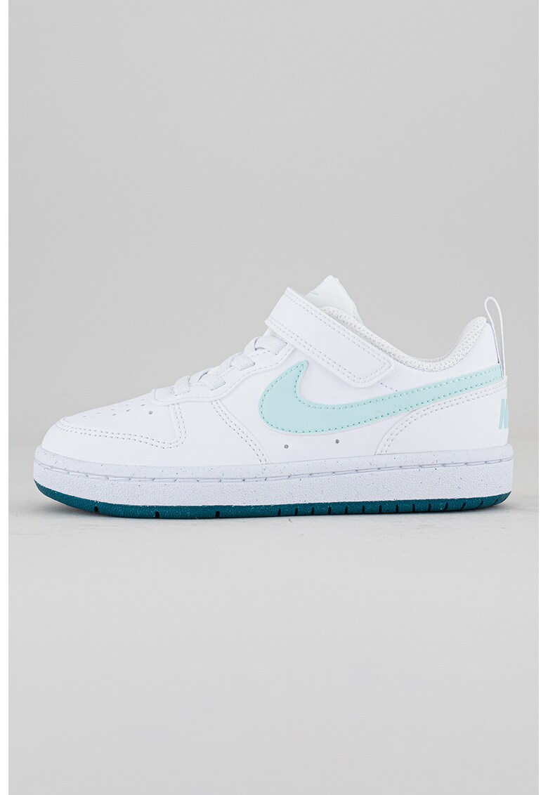 Pantofi sport din piele ecologica cu velcro Court Borough - Alb/Verde menta