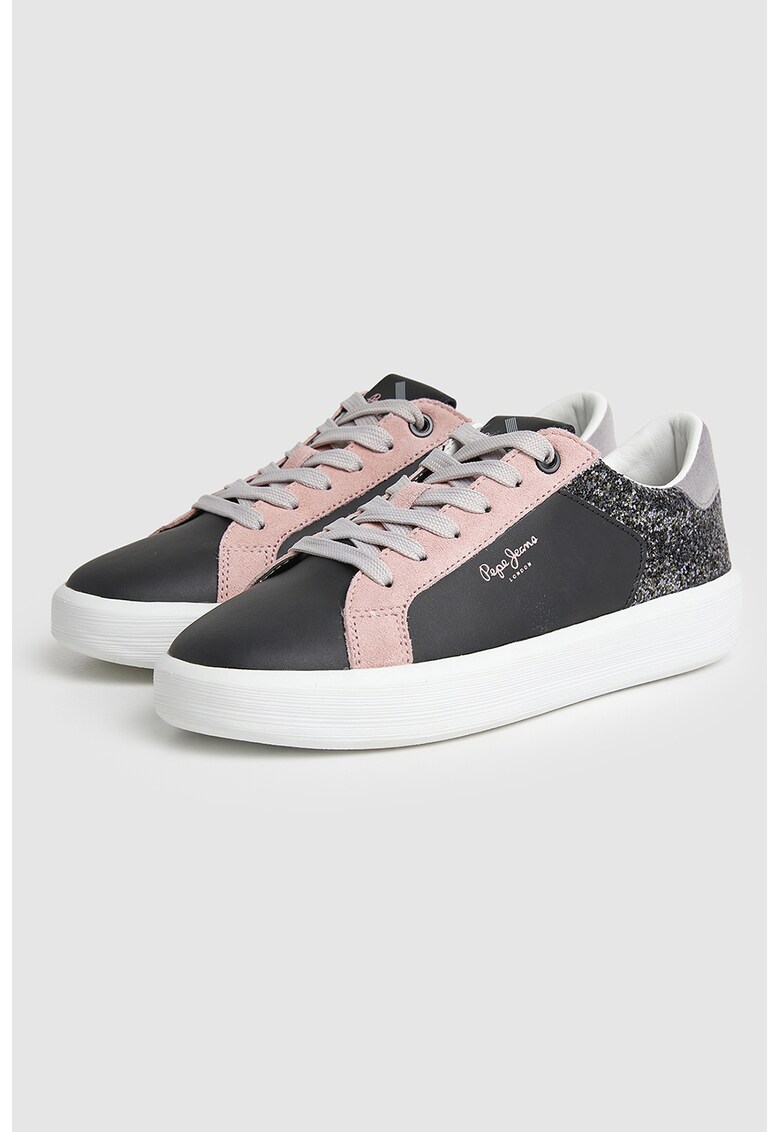 Pantofi sport de piele cu detaliu stralucitor