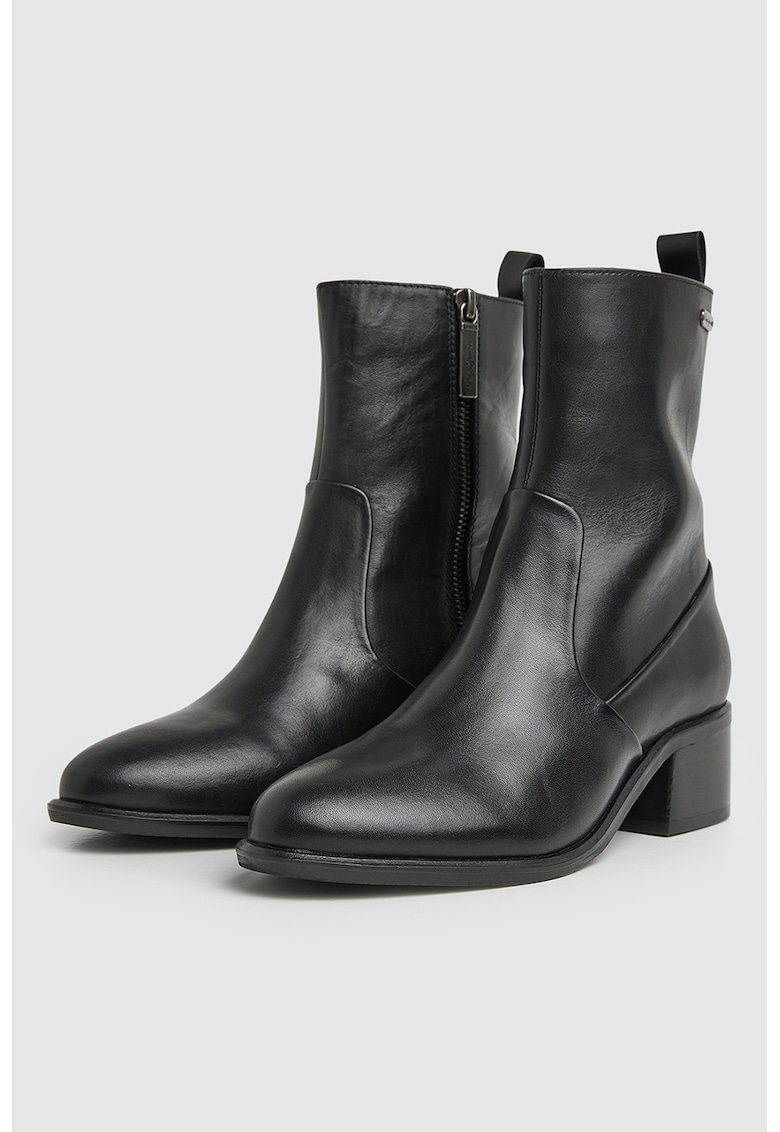 Botine de piele cu toc masiv