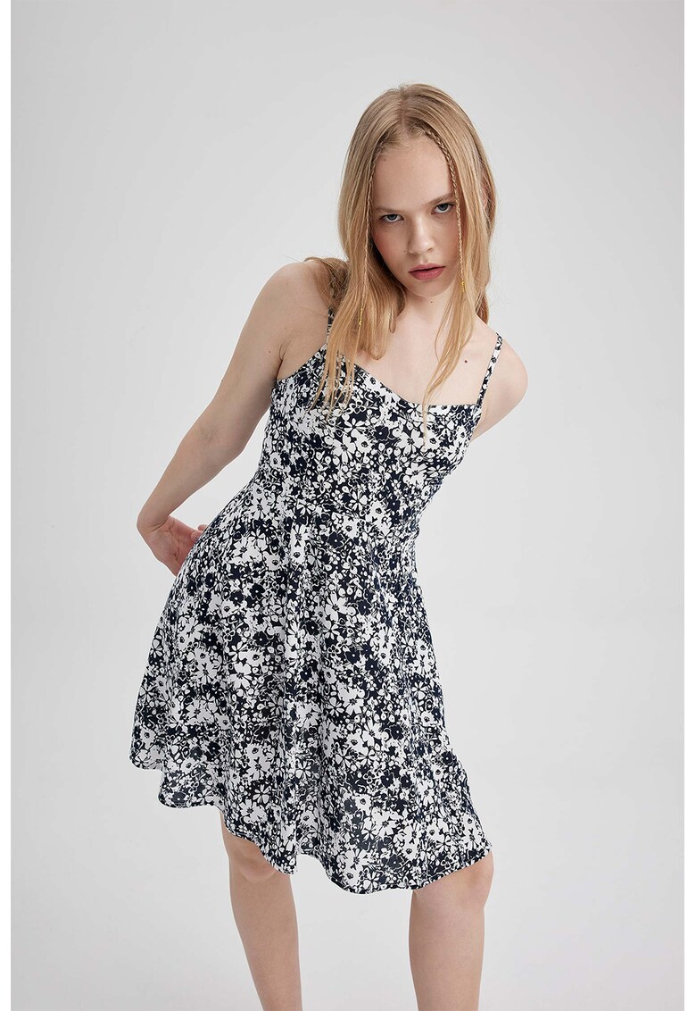 Rochie cu imprimeu floral si bretele ajustabile
