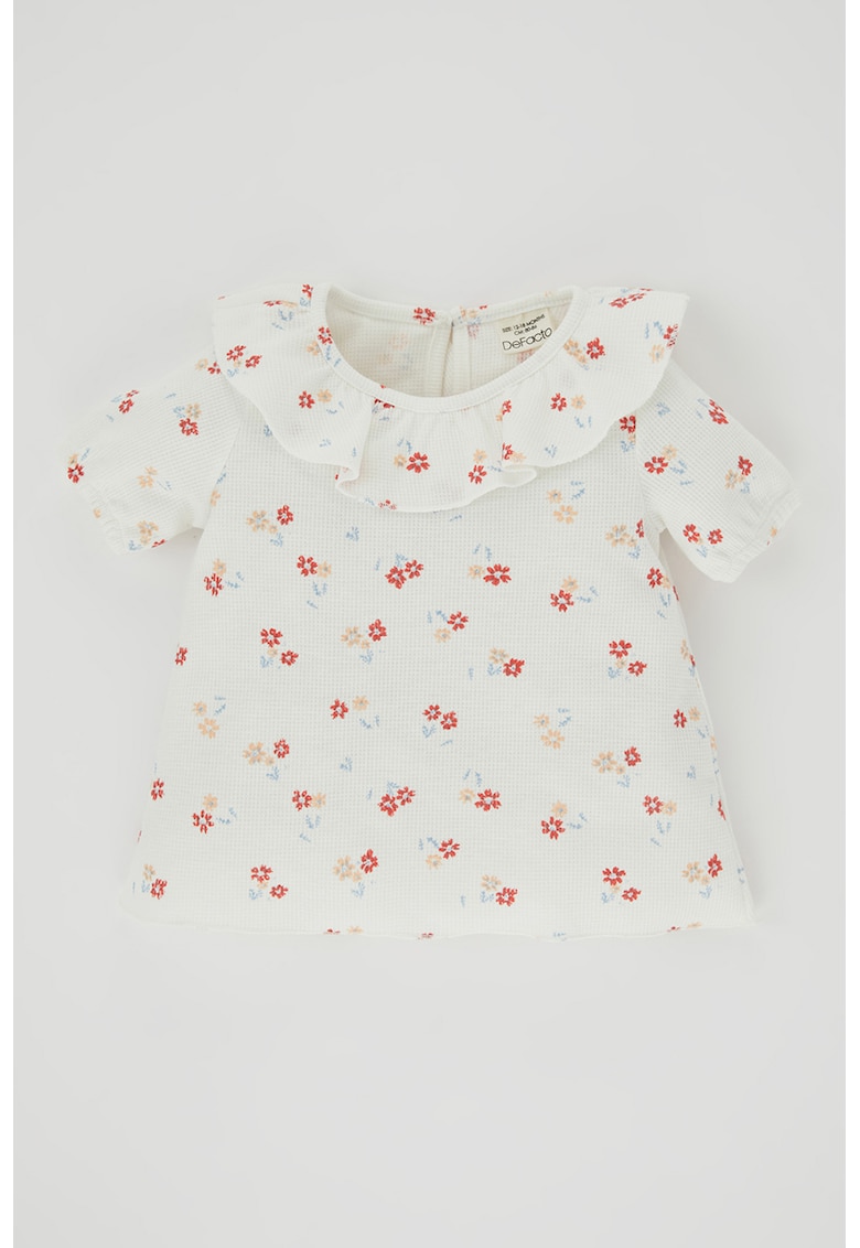 Bluza cu model floral si guler cu volane