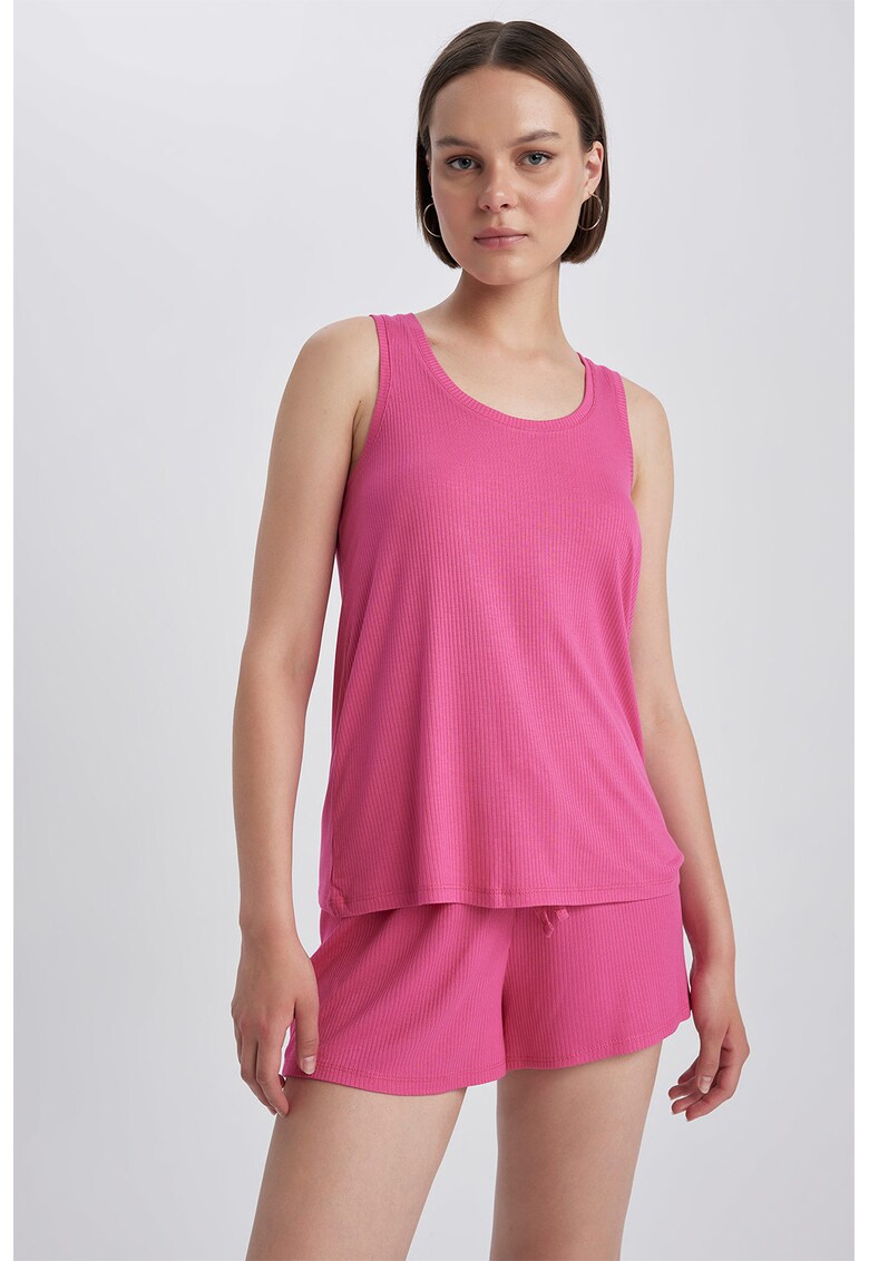 Set de top si pantaloni scurti cu aspect striat
