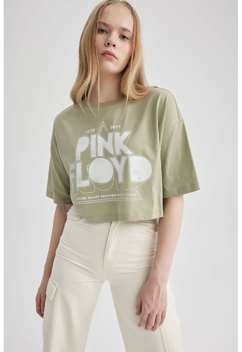 Tricou crop din bumbac cu imprimeu text