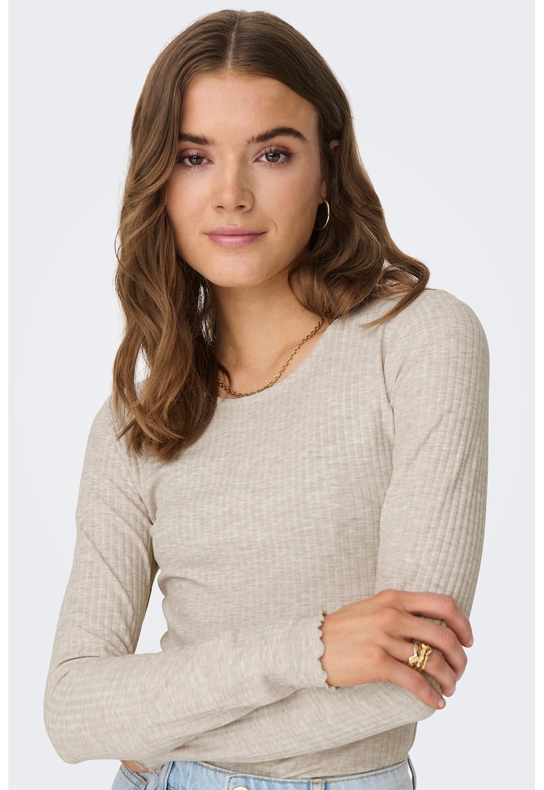 Bluza slim fit cu aspect striat Emma - Maro deschis melange