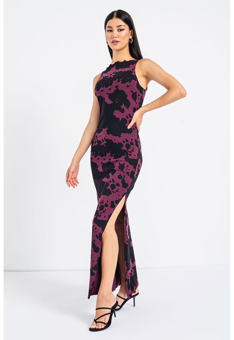 Rochie cu imprimeu abstract si slit lateral