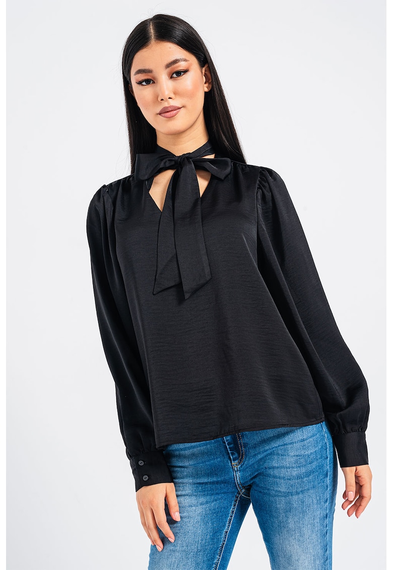 Bluza din satin cu guler din funda cu panglici