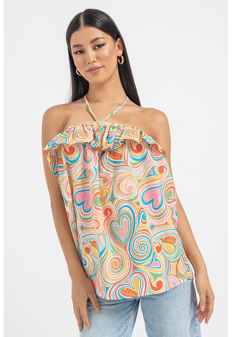 Top halter cu imprimeu