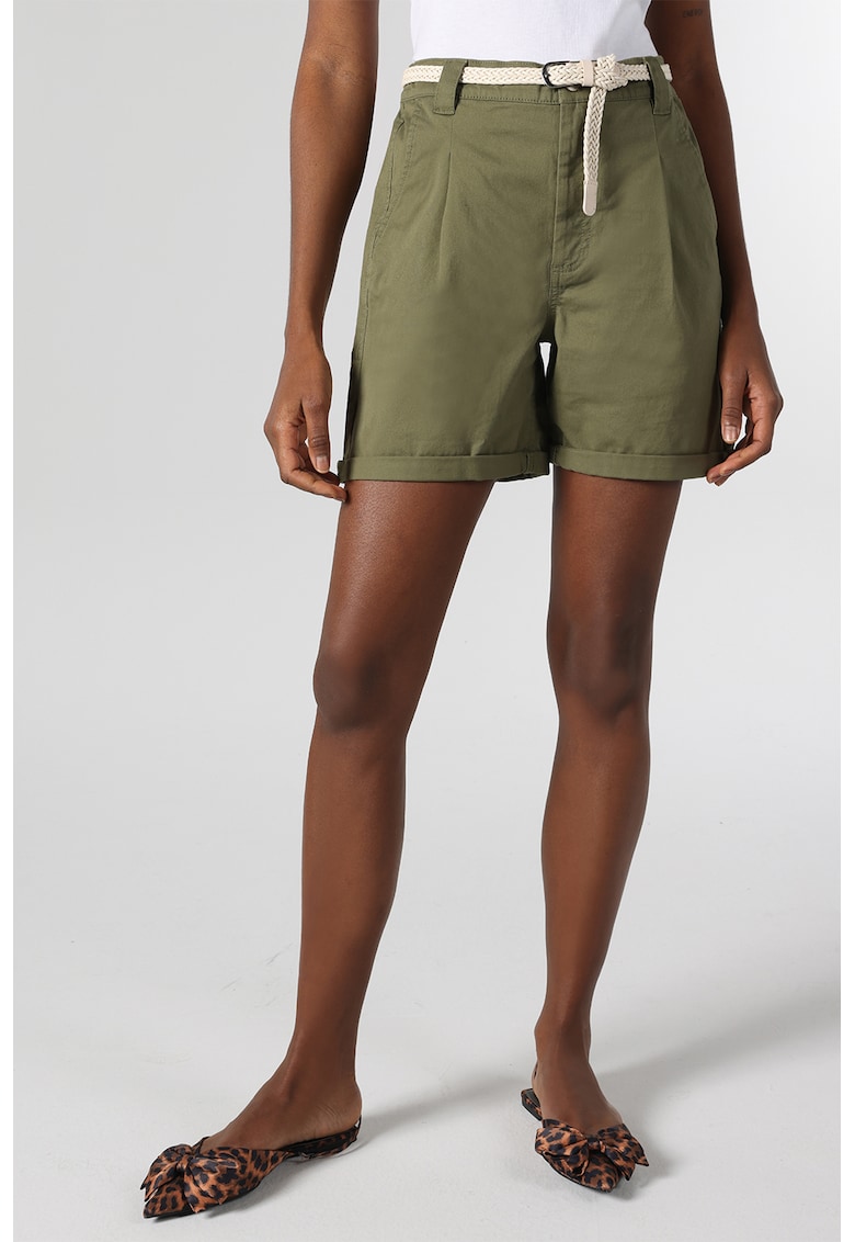 Pantaloni scurti cu talie inalta - Kaki