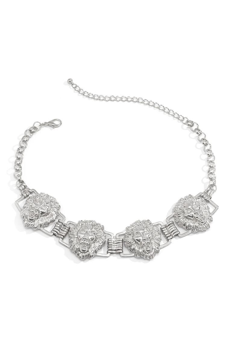 Colier choker argintiu - cu placute in forma de cap de leu - Eivi C5 -