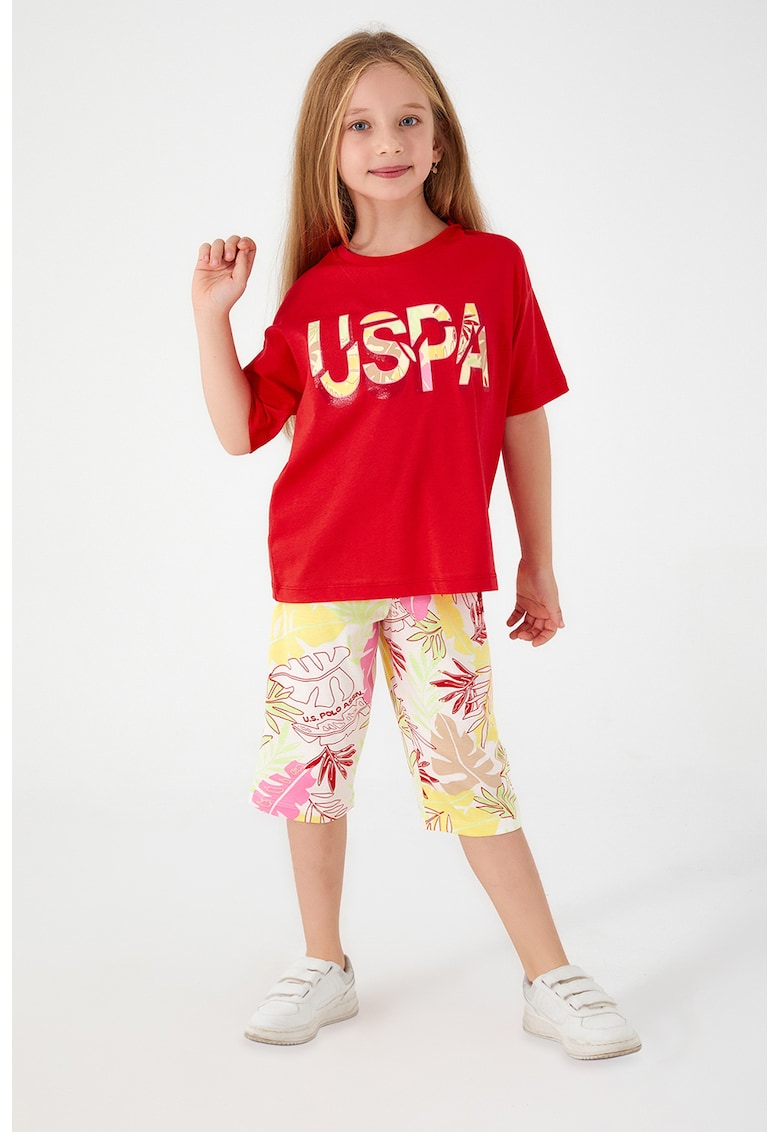 Pijama cu pantaloni scurti - model tropical si logo