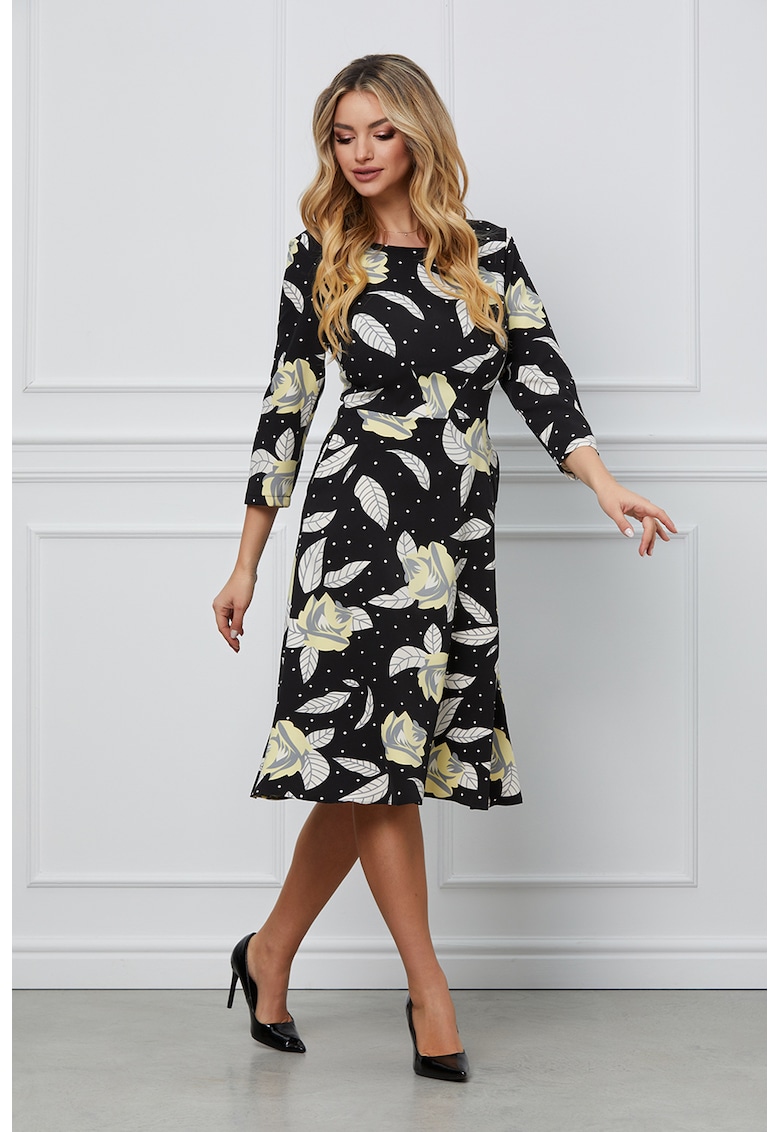 Rochie cu model floral si maneci 3/4