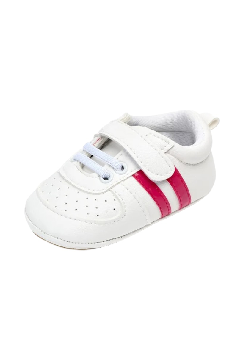 Pantofi Sport Cu Dungi Roz Ciclamen - Fete - Siret/ Velcro - Alb