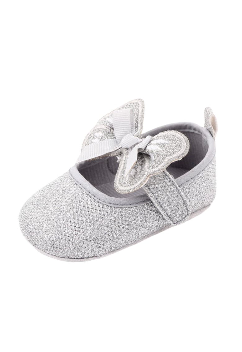 Pantofi Sidefati - Model Fluturas - Elegant - Fete - Velcro - Argintiu