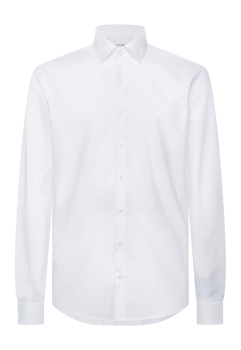 Camasa slim fit de poplin cu model uni - Alb optic