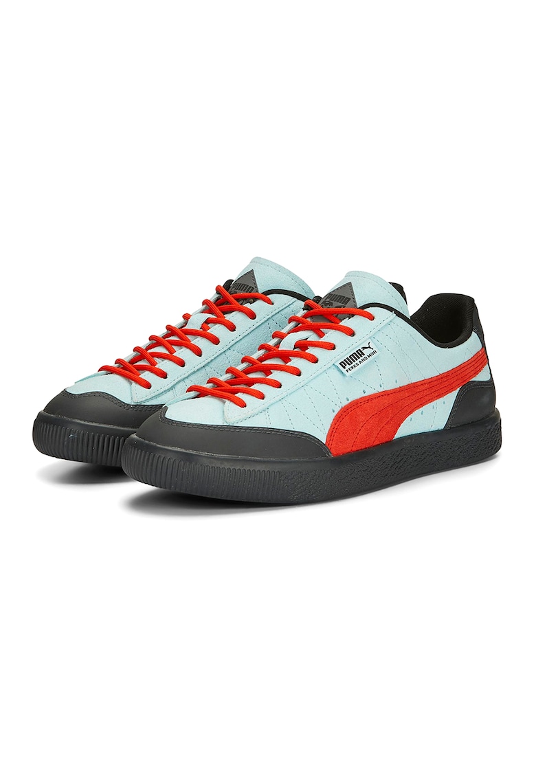 Pantofi sport de piele intoarsa cu detalii de cauciuc Clyde - Albastru pastel/Negru/Rosu vermillion