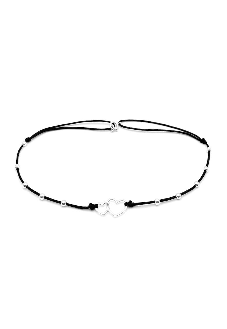 Bratara pentru Picior cu Inimioare si bilute din Argint 925 - snur negru reglabil