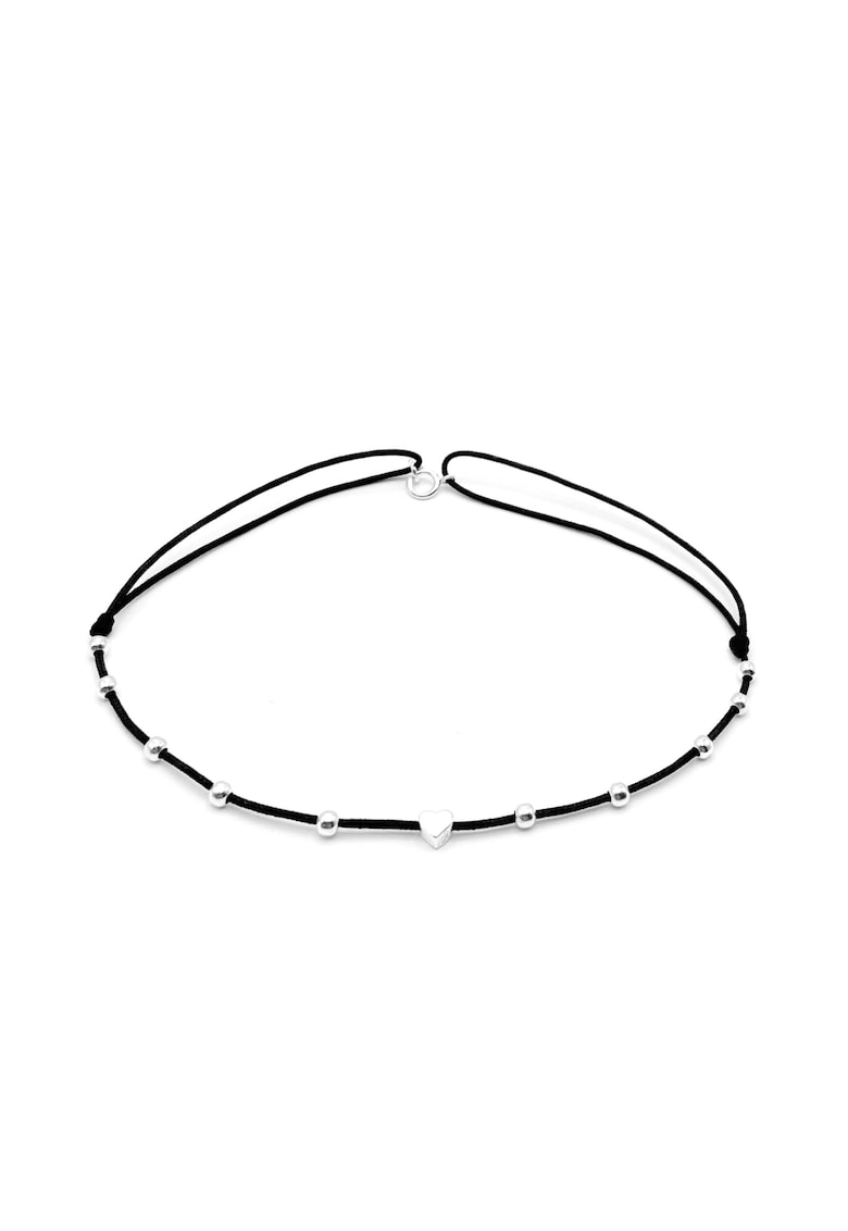 Bratara pentru Picior cu Inima si bilute din Argint 925 - snur negru reglabil