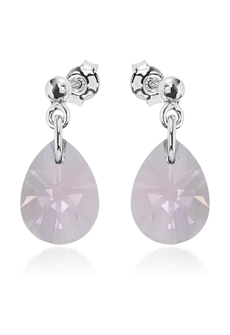 Cercei Argint 925 placat cu rodiu cu cristale Swarovski® Minipear 12mm Surub 2 - Roz