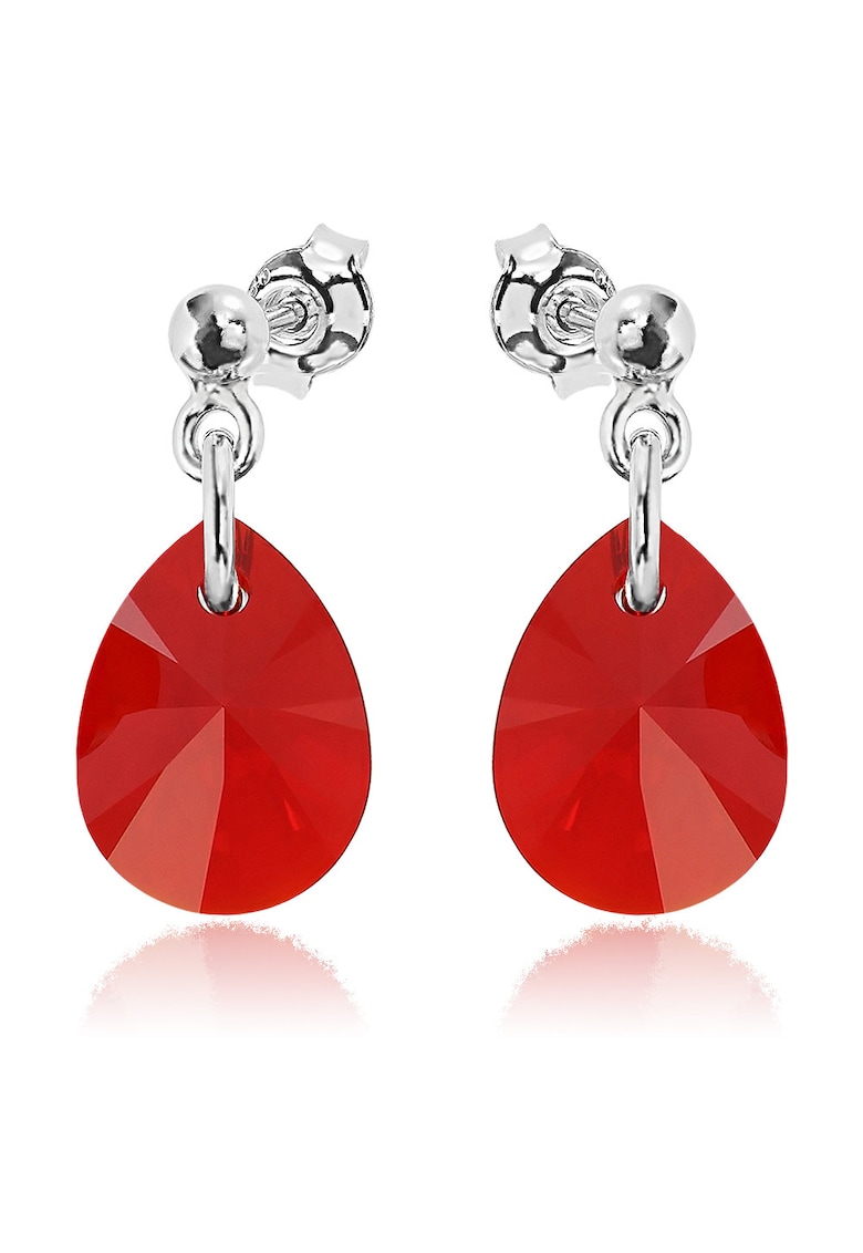Cercei Argint 925 placat cu rodiu cu cristale Swarovski® Minipear 12mm Surub 2 - Rosu