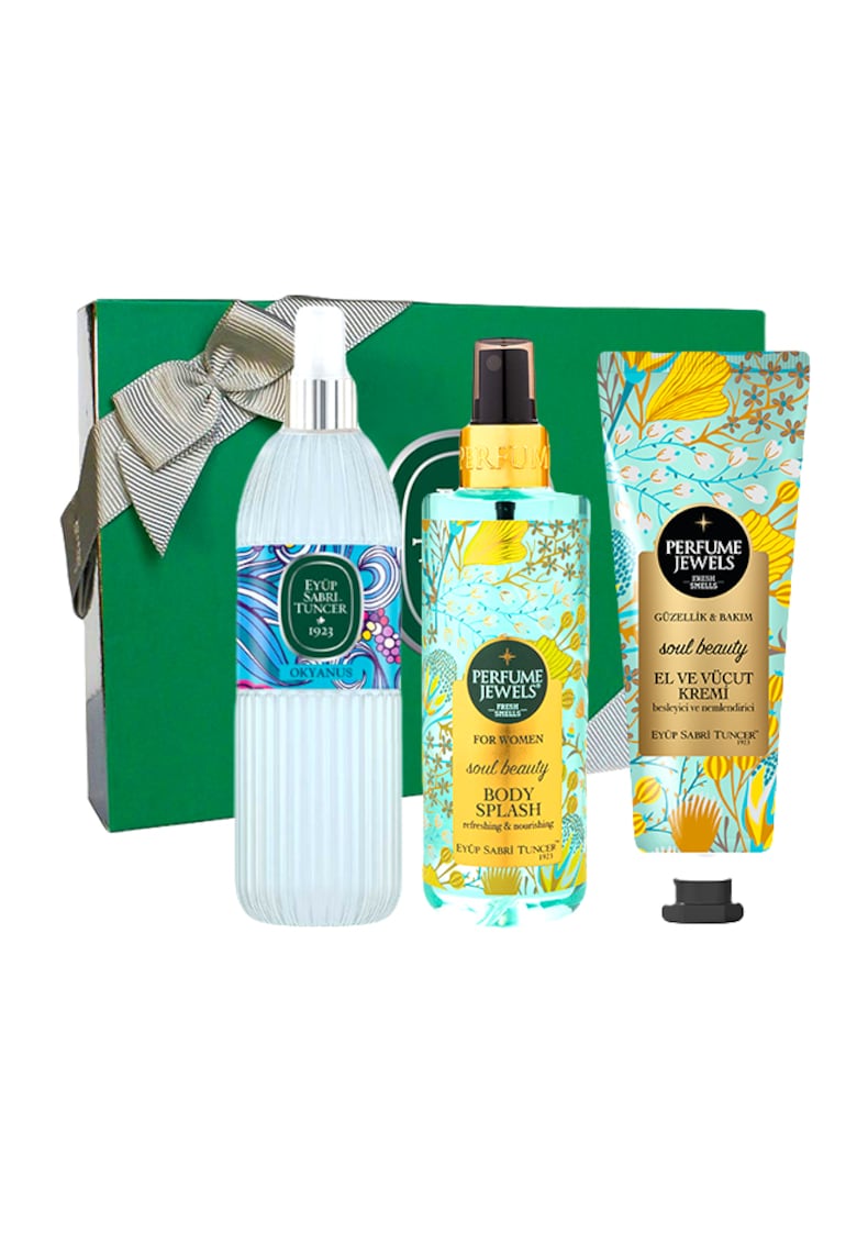 Set Eyup Sabri Tuncer - Apa de Colonie 68° Ocean 150 ml - Spray de Corp Perfume Jewels Soul Beauty 250 ml - Crema De Maini Si De Corp Soul Beauty 50 ml