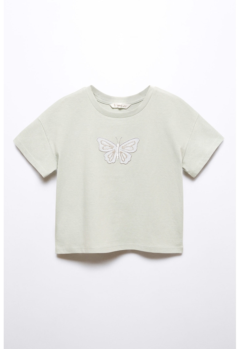 Tricou cu decolteu la baza gatului si broderie cu fluture