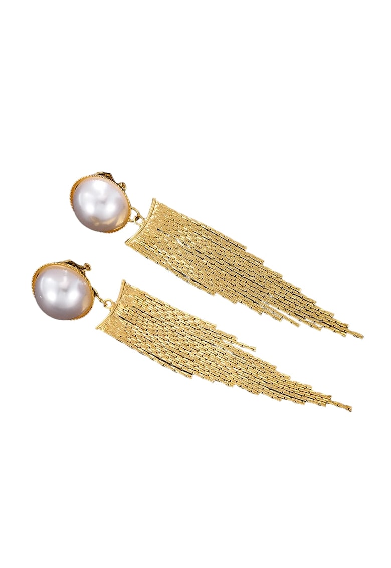 Cercei aurii - lungi - cu clips - franjuri si perle - Elander C3 -