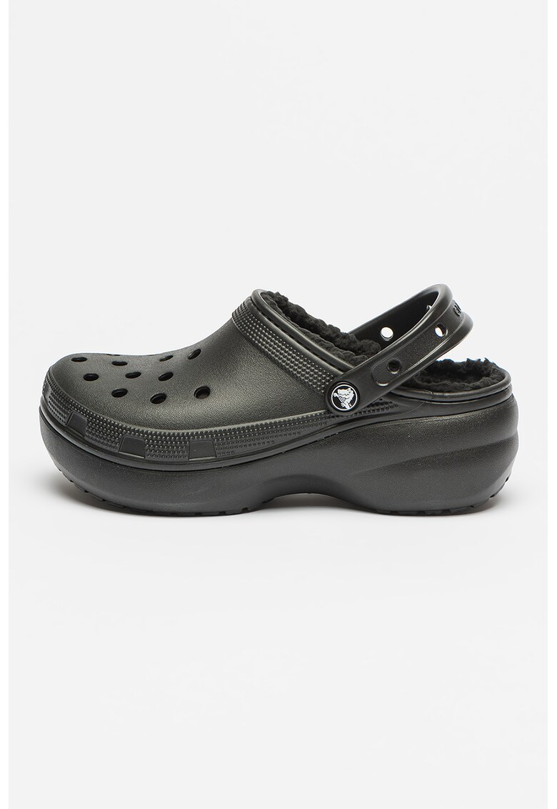 Saboti slingback cu captuseala din blana sintetica - Negru