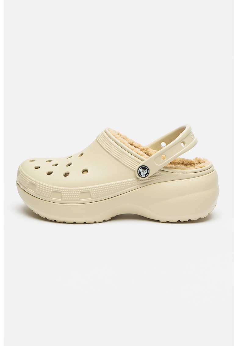 Saboti slingback cu captuseala din blana sintetica - Bej