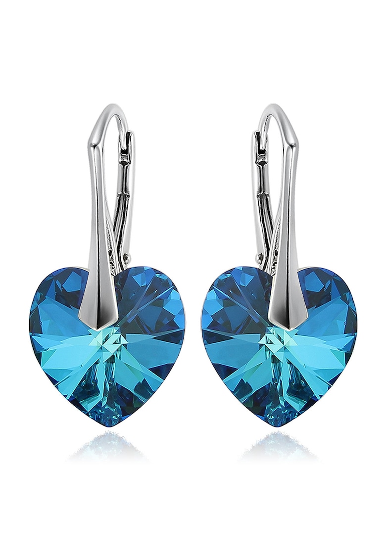 Cercei Argint 925 placat cu rodiu cu cristale Swarovski® Heart Bermuda Blue 14 mm Leverback