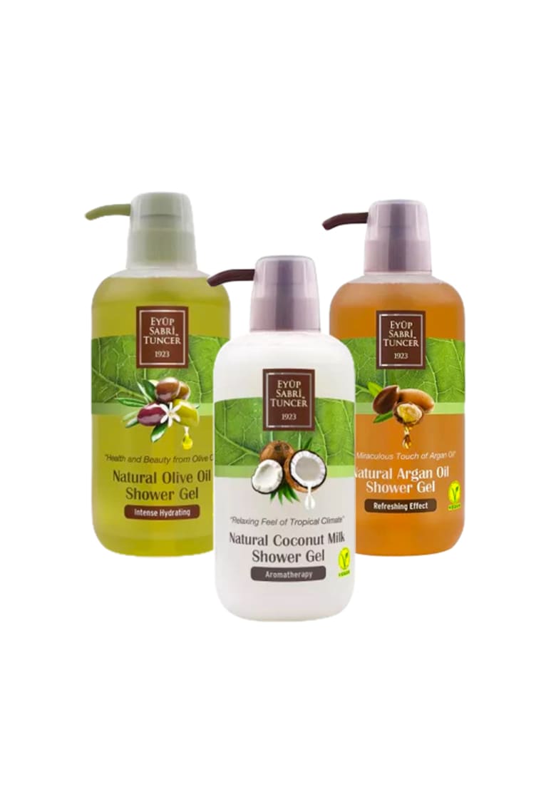 Set Eyup Sabri Tuncer Gel de dus Cocos 600 ml - Gel de dus Olive Oil 600 ml - Gel de dus Argan 600 ml